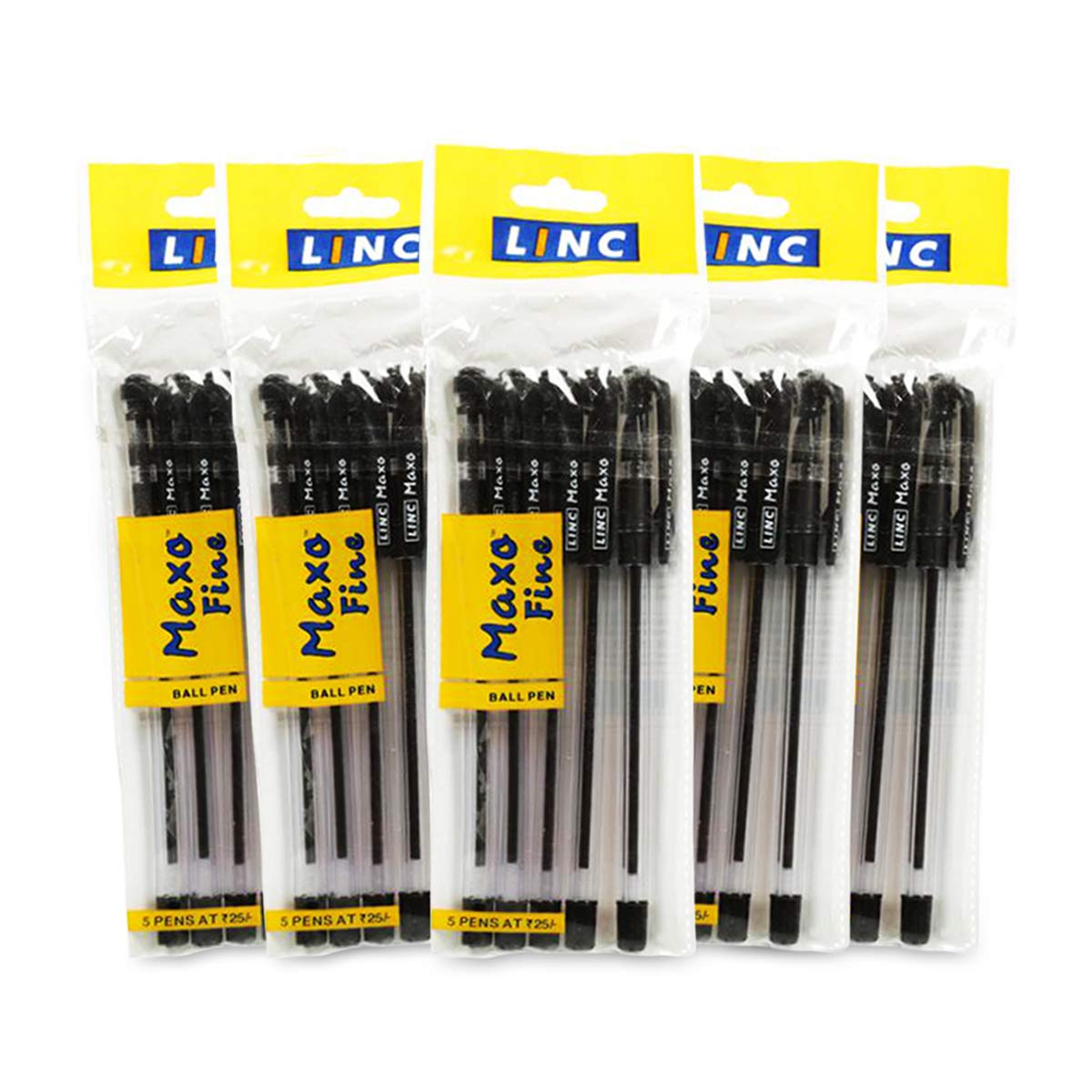5 x 0.7mm LINC Maxo Fine BLACK Ballpoint Pens Fine Tip Soft Grip Smooth  Writing