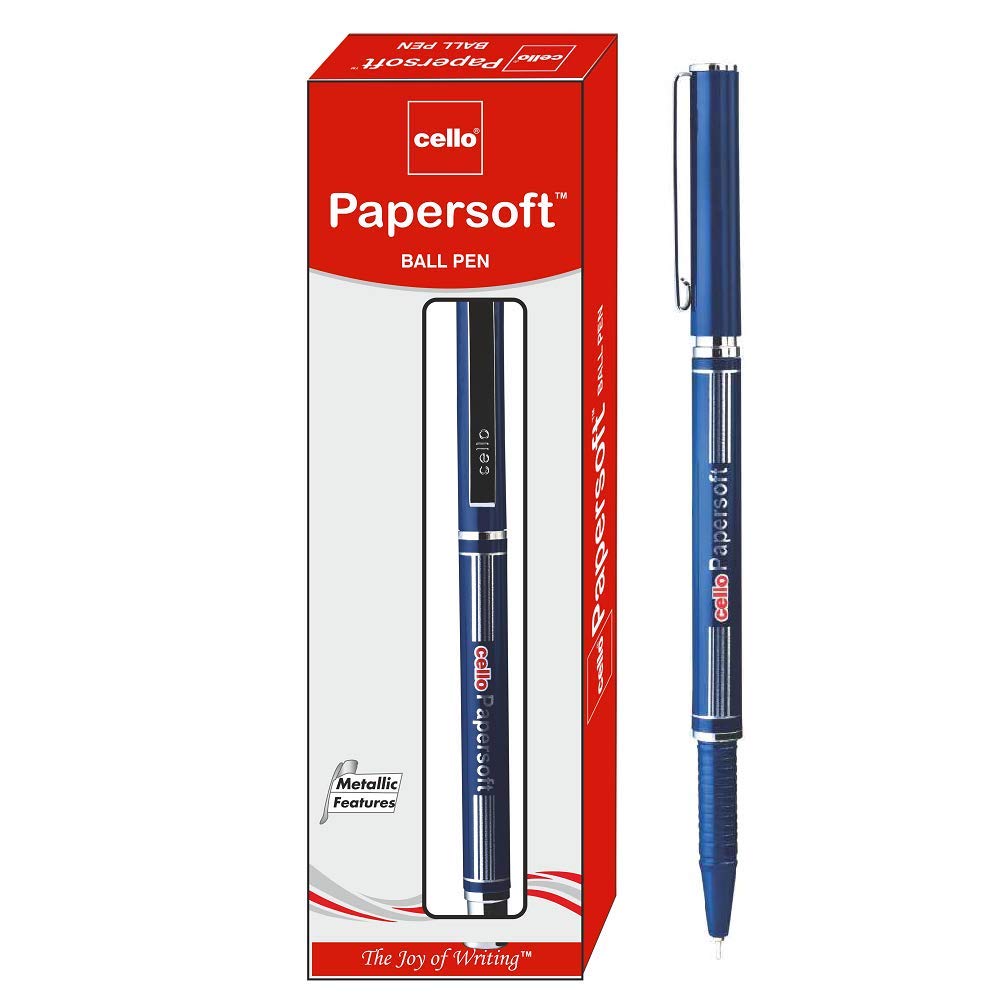 Cello Papersoft Ball Pen (Pack Of 10 Pens - Blue)| Premium Ball Pens | Professional Pens With Superior Writing Experience